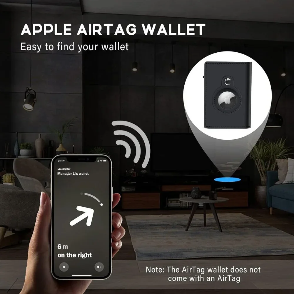AirTag Wallet Genuine Leather Air Tag Wallet RFID Technology Credit Card Holder